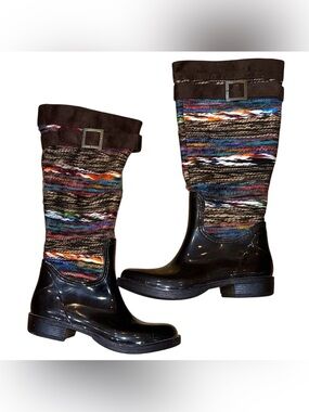 Nomad Chopper Knit Top Rain Boots Multi Color Size 7 Brown Rubber Bottoms